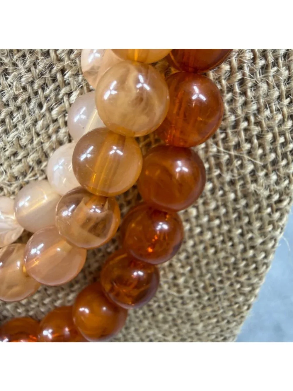Orange Color Shades Beaded Multi-Layer Necklace Lobster Clasp Closure Vintage
